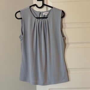Calvin Klein Women's Pleated Sleeveless Blouse - Light Blue